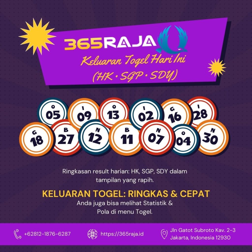 365raja menyediakan Ringkasan result harian: HK, SGP, SDY dalam tampilan yang rapih.